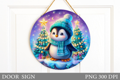 Christmas Penguin Door Sign. Christmas Door Sign Design Product Image 1