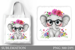 Cute Elephant Tote Bag Design. Elephant Flowers Sublimation Product Image 1