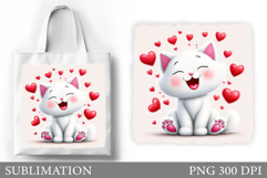 Valentines Cat Tote Bag. Valentines Cat Sublimation Product Image 1