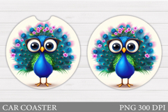 Cute Peacock Car Coaster. Cute Peacock Sublimation Product Image 1