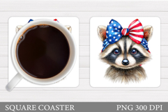 Patriotic Raccoon Coaster. Patriotic Coaster Sublimation Product Image 1