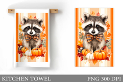 Fall Raccoon Kitchen Towel. Fall Kitchen Towel Sublimation Product Image 1