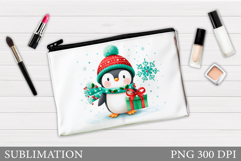 Penguin Cosmetics Bag. Christmas Makeup Bag Sublimation Product Image 1