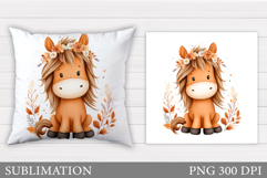Cute Horse Pillow Sublimation. Horse Flowers Pillow Design Product Image 1