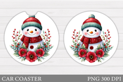 Cute Snowman Car Coaster. Christmas Car Coaster Design Product Image 1
