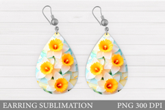 Daffodils Earring Design. Flowers Earring Sublimation Product Image 1