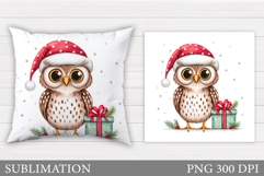 Christmas Owl Pillow Design. Christmas Pillow Sublimation Product Image 1