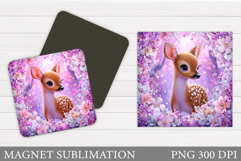 Cute Deer Magnet Design. Deer Flowers Magnet Sublimation Product Image 1