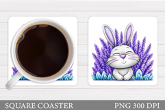 Bunny Coaster Sublimation. Bunny Flowers Coaster Design Product Image 1
