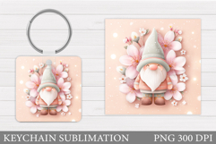 Spring Gnome Keychain Design. Spring Keychain Sublimation Product Image 1