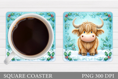 Christmas Cow Coaster. Christmas Cow Coaster Sublimation Product Image 1