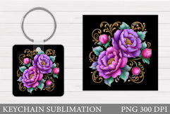 Flowers Keychain Design. Floral Keychain Sublimation Product Image 1