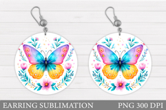 Butterfly Earring Sublimation. Round Earring Butterfly Product Image 1