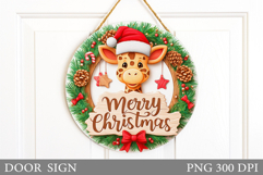 Christmas Giraffe Door Sign. Christmas Door Sign Sublimation Product Image 1