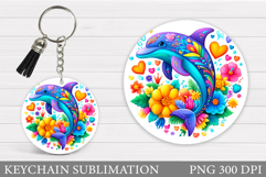 Dolphin Round Keychain. Dolphin Keychain Sublimation Product Image 1