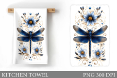 Dragonfly Kitchen Towel. Flowers Kitchen Towel Sublimation Product Image 1