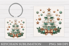 Christmas Tree Keychain. Christmas Round Keychain Design Product Image 1