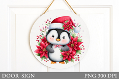 Christmas Penguin Door Sign. Christmas Door Sign Design Product Image 1