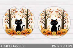 Black Cat Car Coaster. Cute Halloween Car Coaster Product Image 1