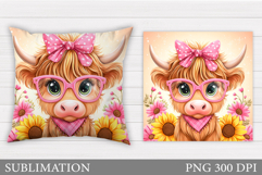 Cute Cow Pillow Design. Cow Flowers Pillow Sublimation Product Image 1