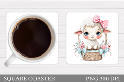 Cute Lamb Coaster Sublimation. Lamb Flowers Coaster Design Product Image 1