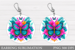 Butterfly Earring Sublimation. Round Earring Butterfly Product Image 1