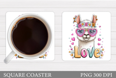 Valentines Lama Coaster. Valentines Coaster Sublimation Product Image 1