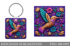 Hummingbird Keychain Design. Bird Summer Square Keychain Product Image 1