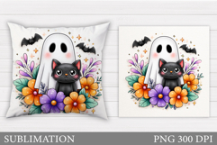 Halloween Ghost Pillow Design. Black Cat Pillow Sublimation Product Image 1