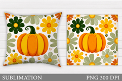 Floral Pumpkin Pillow Design. Pumpkin Sublimation Product Image 1