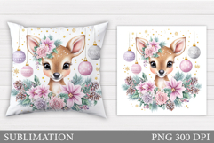 Christmas Deer Pillow Design. Christmas Pillow Sublimation Product Image 1