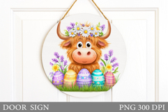 Easter Cow Door Sign Sublimation. Easter Door Sign Design Product Image 1