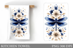 Dragonfly Kitchen Towel. Flowers Kitchen Towel Sublimation Product Image 1