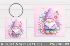 Spring Gnome Keychain Design. Spring Keychain Sublimation Product Image 1