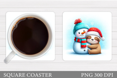 Christmas Sloth Coaster. Cute Sloth Coaster Sublimation Product Image 1