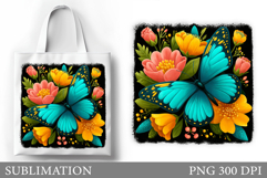 Butterfly Tote Bag Design. Flowers Tote Bag Sublimation Product Image 1