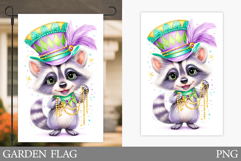Mardi Gras Raccoon Garden Flag. Mardi Gras Garden Flag Product Image 1
