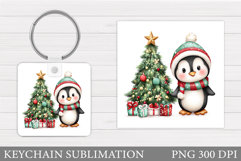 Cute Penguin Keychain Design. Christmas Keychain Sublimation Product Image 1