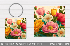 Flowers Keychain Sublimation. Floral Keychain Design Product Image 1