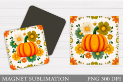 Pumpkin Magnet Design. Flowers Pumpkin Sublimation Product Image 1