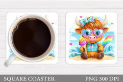 Summer Cow Coaster Design. Summer Cow Sublimation Product Image 1