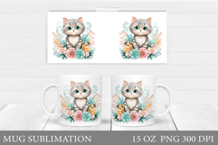 Cat Mug Wrap Design. Cat Flowers Mug Sublimation Product Image 1