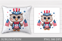 Patriotic Owl Pillow Design. Patriotic Pillow Sublimation Product Image 1
