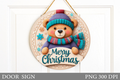 Christmas Bear Door Sign. Christmas Door Sign Sublimation Product Image 1