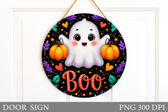Cute Ghost Door Sign Sublimation. Halloween Door Sign Design Product Image 1