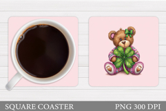 St Patrick Bear Coaster. St Patrick Coaster Sublimation Product Image 1