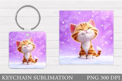Winter Cat Keychain Sublimation. Cute Cat Keychain Product Image 1