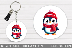 Cute Penguin Keychain Design. Christmas Keychain Sublimation Product Image 1