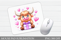 Cute Cow Mouse Pad Sublimation. Valentines Mouse Pad Design Product Image 1