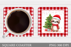 Christmas Sloth Coaster. Cute Sloth Coaster Sublimation Product Image 1